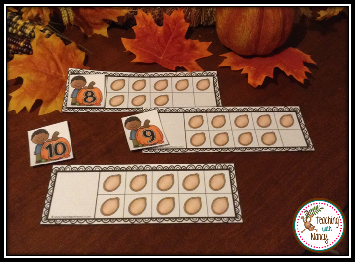 Fall Pumpkin Ten Frame Numeral Matching