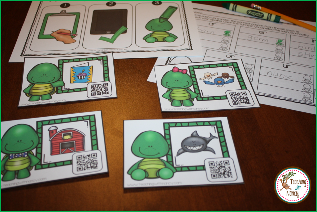 Write and Scan QR Codes Turtle Vowel Teams